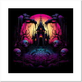 Gothic Castle Skulls  Castle Neon Colors Design Posters and Art